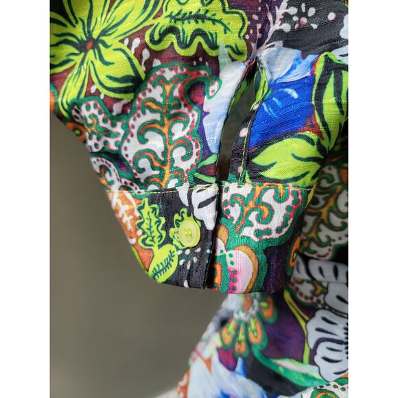 Kosmios Shirt Women's Large Multicolor Puff Sleeve Peplum Top High Low - Picture 8 of 14